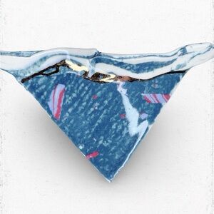 574u. Teal Ceramic Brooch Handmade Vintage